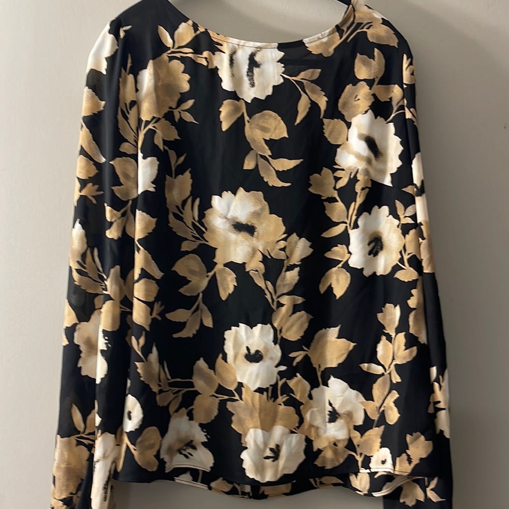 WHBM black and tan floral blouse